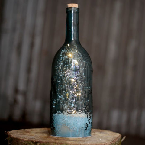 Festive Blue Bottle Shaped Musical LED Christmas Snowstorm